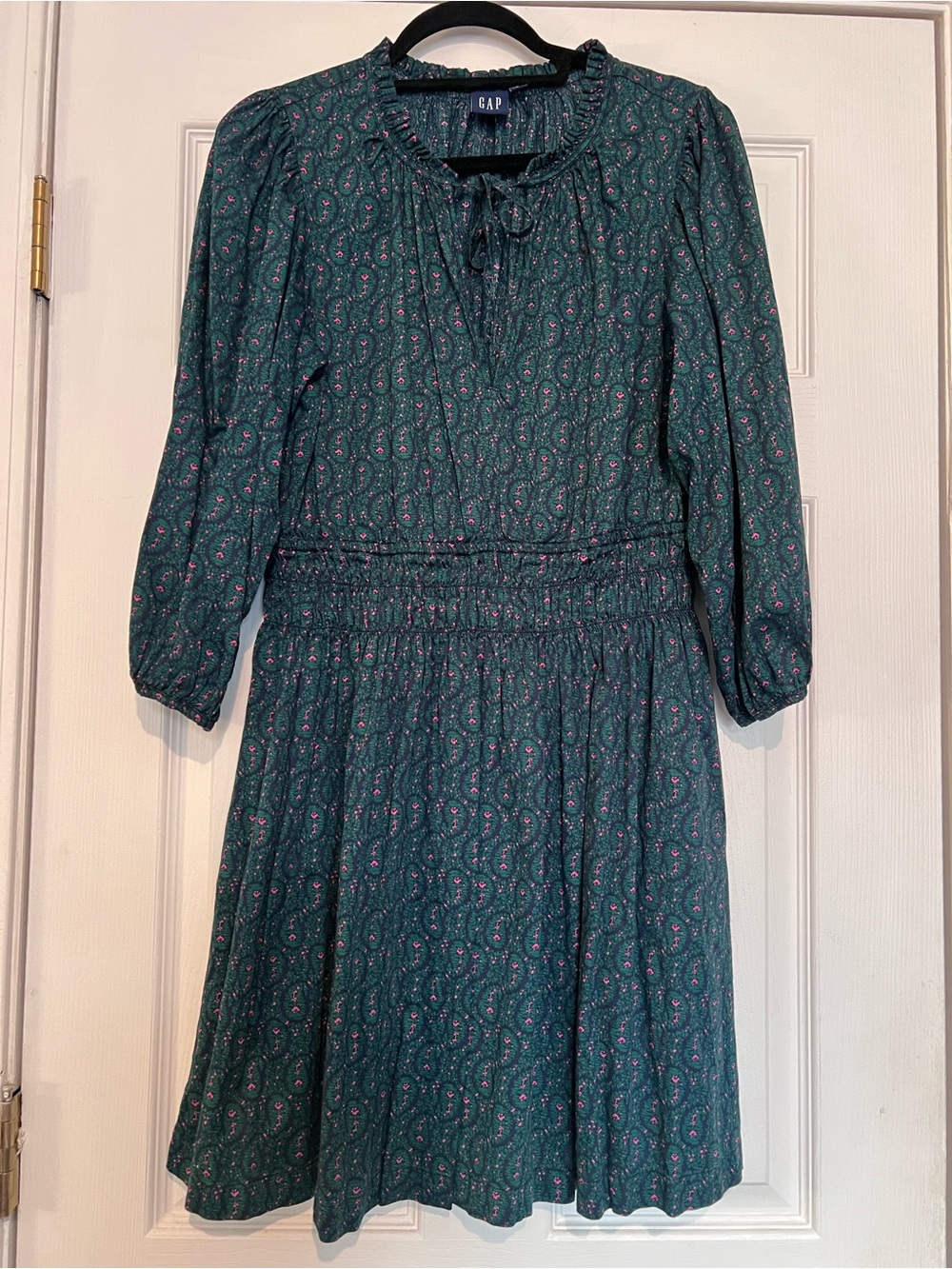 GAP Green Paisley Smocked-Waist Puff Mini Dress